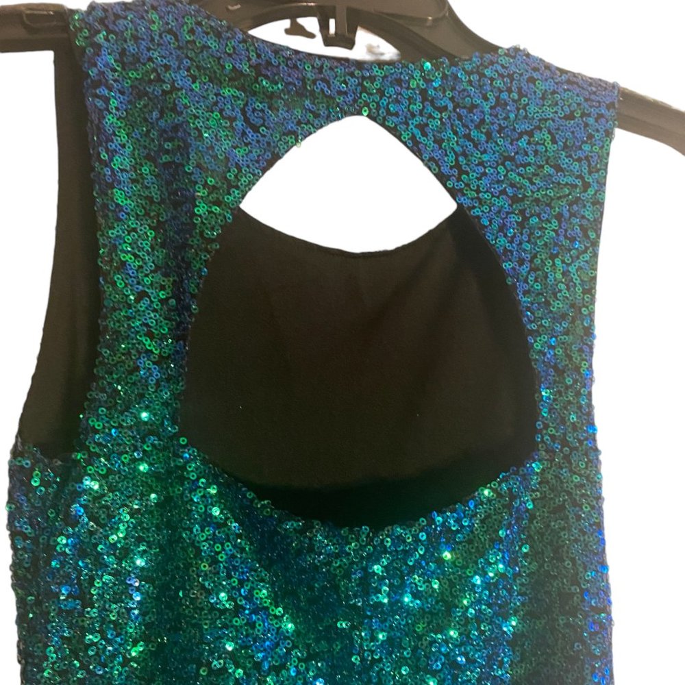 H&M Divided blue/ green metallic sequins bodycon mini Prom Party‎ dress sz 2 - Picture 5 of 12